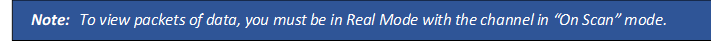 Note: 	To view packets of data, you must be in Real Mode with the channel in �On Scan� mode.