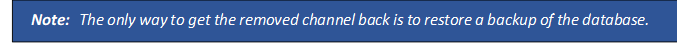 Note: 	The only way to get the removed channel back is to restore a backup of the database.

