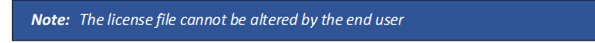 Note:	The license file cannot be altered by the end user
